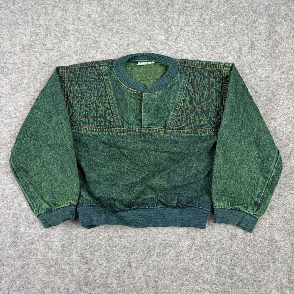 Kelly Kids Denim Boys Size 6 Green Acid Wash Vintage Quilted Sweatshirt Workwear